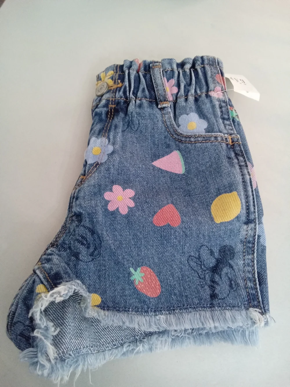 Baby Gap Girls Fruit Floral Denim Shorts Frayed Hem NWT